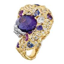 Moiseikin colored gemstone and diamond ring